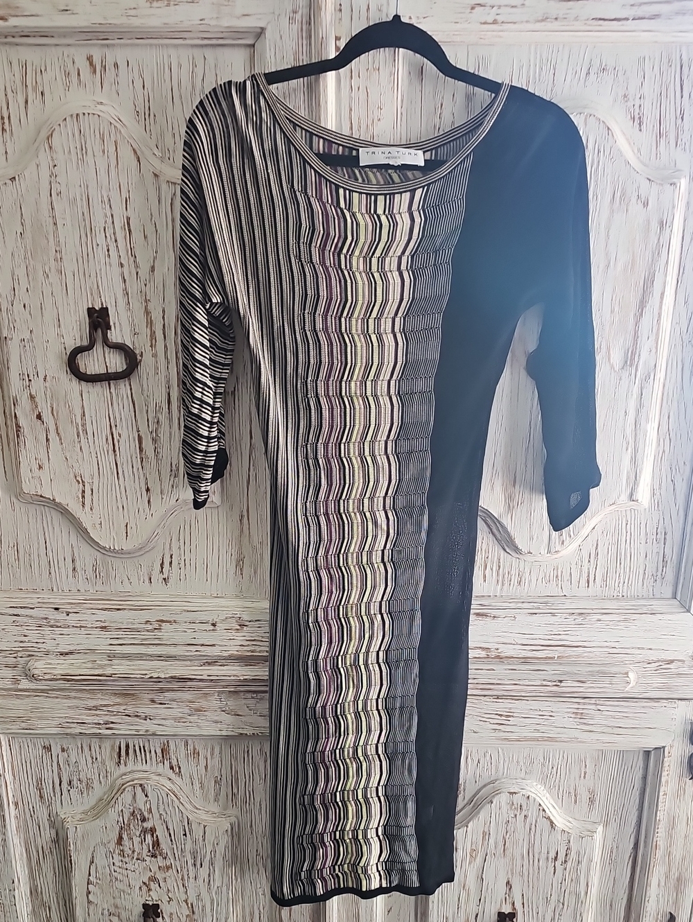 Trina Turk Black and Ivory Striped Midi Dress - Size M
